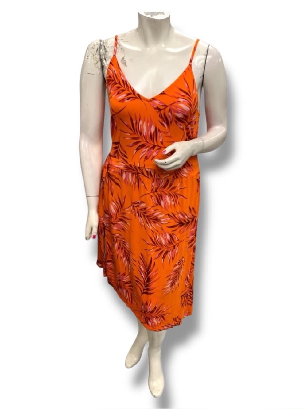 VENUS Orange Palm-Print Midi Slip Dress Size XL